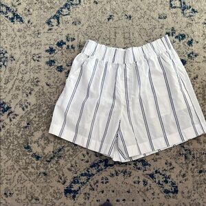 American Eagle Outfitters White and Blue Striped High Waist Shorts